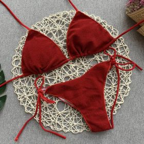 Solid Color Strap Bikini Ladies Split Swimsuit Sexy Bright Swimsuit Beach Bikini (Color: Red, size: S)